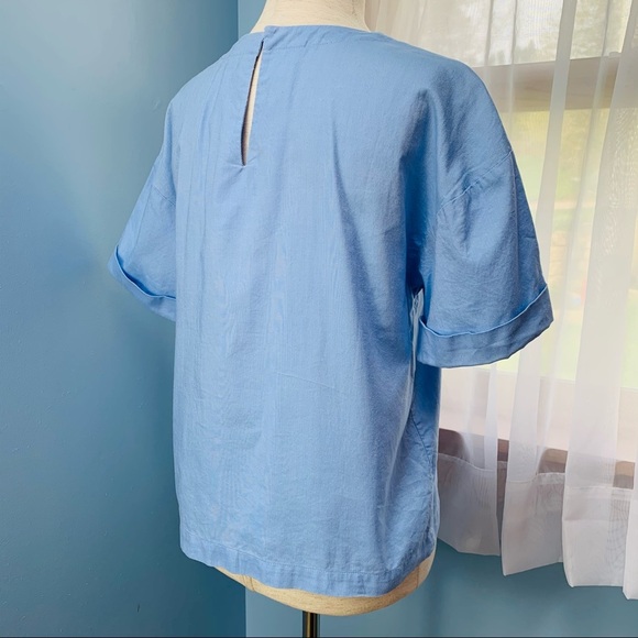 J. Crew Cotton Oxford Short Sleeve Cropped Top - Picture 6 of 8